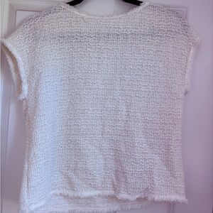Max Studio White Textured Short Sleeve Sweater Top